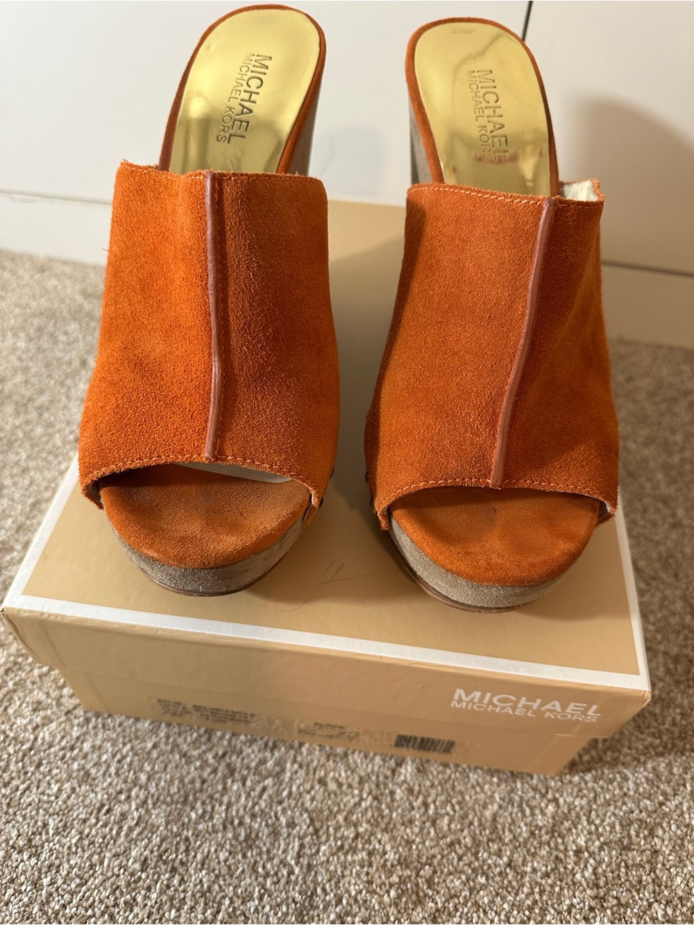 Michael Kors Orange Suede Open-Toe Slide Mules